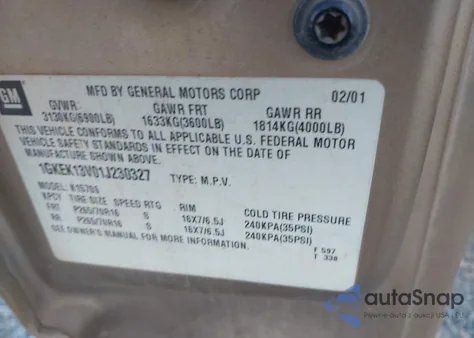 2001 GMC Yukon Sle from USA, damaged, VIN 1GKEK13V01J230327